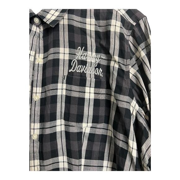 Womens Plaid Button Down Shirt Casual Top Biker Harley Davidson Motorcycle 1W - Picture 2 of 6